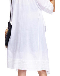 Romwe Lace Trimmed White Kimono Cardigan
