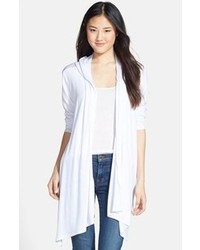 Loveappella Hooded Drape Front Cardigan White Small