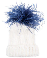 Eugenia Kim Hats Rain Winter Beanie Hat W Feather Pom Pom Whiteblue
