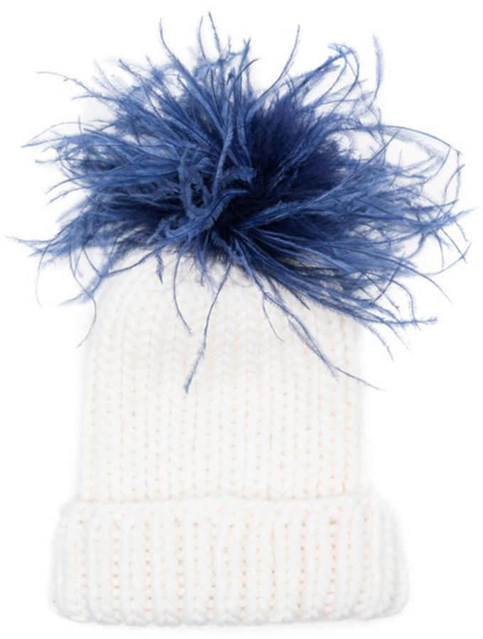 Gulerod musikkens Historiker Eugenia Kim Rain Winter Beanie Hat W Feather Pom Pom Whiteblue, $198 |  Neiman Marcus | Lookastic