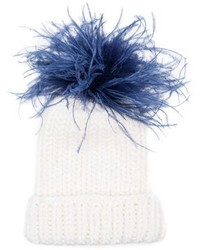 Eugenia Kim Rain Winter Beanie Hat W Feather Pom Pom Whiteblue