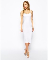 Asos Midi Cami Body Conscious Dress In Rib White