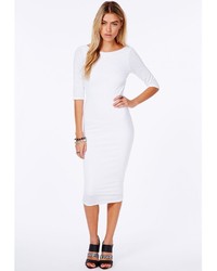 Missguided Natcha White Ribbed Mesh Midi Dress With Scoop Back