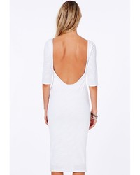 Missguided Natcha White Ribbed Mesh Midi Dress With Scoop Back