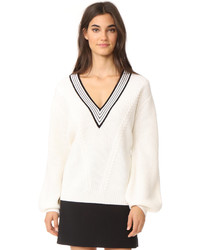 Carven Deep V Cable Knit Sweater