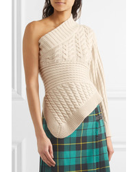 Burberry One Shoulder Cable Knit Cashmere Sweater Ivory