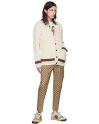 Gucci Beige Cable Knit Web Cardigan