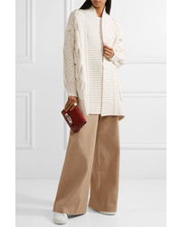 Burberry Cable Knit Wool And Cashmere Blend Cardigan Ivory
