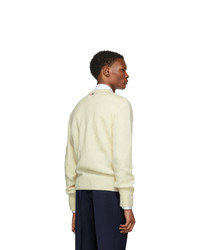 Thom Browne Off White Wool Stripe Relaxed Fit V Neck Cardigan