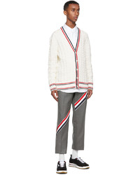 Thom Browne White Heritage Cable Rwb Stripe Relaxed Fit Cardigan