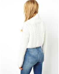 Asos Collection Cropped Roll Neck Sweater In Fluffy Cable Yarn
