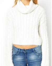 Asos Collection Cropped Roll Neck Sweater In Fluffy Cable Yarn
