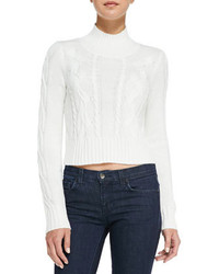 Neiman Marcus Cusp By Cable Knit Mock Turtleneck Crop Sweater Winter White