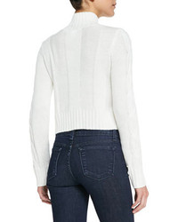 Neiman Marcus Cusp By Cable Knit Mock Turtleneck Crop Sweater Winter White