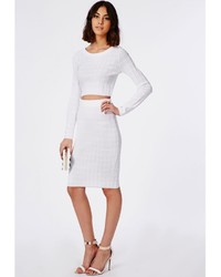 Missguided Cropped Grid Stitch Knitted Sweater White