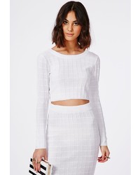 Missguided Cropped Grid Stitch Knitted Sweater White