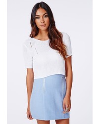 Missguided Diora Short Sleeve Cropped Knit In White
