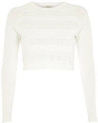 River Island White Ripple Mesh Knitted Crop Top