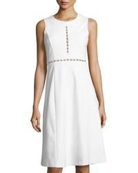 Catherine Malandrino Sleeveless Beaded Trim Knit Dress White