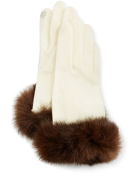 Portolano Fur Cuff Knit Tech Gloves Off Whitebrown