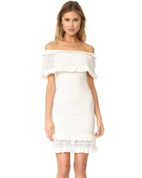 White Knit Lace Off Shoulder Dress