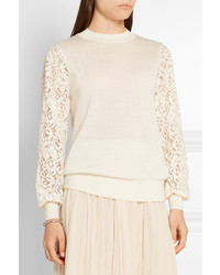 Clu Lace Paneled Knitted Sweater Ivory