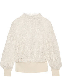 Burberry Ribbed Knit Trimmed Lace Sweater Ivory