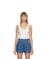Chloé Off White Lace Ribbed Tank Top
