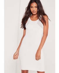 Missguided White Mesh Panel Ribbed Knit Racer Dress