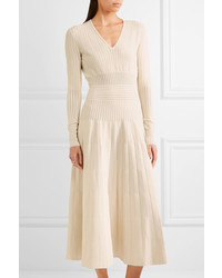 Barbara Casasola Paneled Stretch Knit Midi Dress Off White