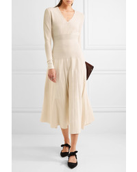 Barbara Casasola Paneled Stretch Knit Midi Dress Off White