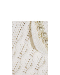 Simone Rocha Faux Pearl Embellished Cable Knit Wool Sweater