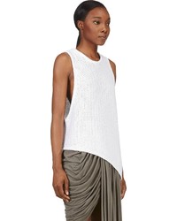 Helmut Lang White Cotton Knit Tucked Cord Tank Top