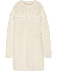 Tory Burch Fringed Cable Knit Wool Sweater Dress