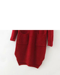Raglan Sleeve Dip Hem Split Side Burgundy Sweater Dress With Pockets