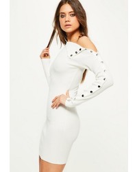 Missguided White Knit Button Sleeve Mini Sweater Dress