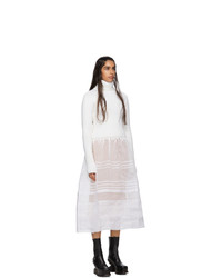 Loewe White Rib Knit And Organdy Dress