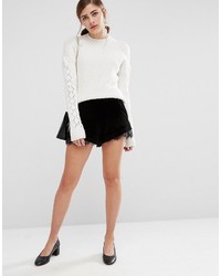 Fashion Union Cropped Knitted Sweater With Textured Sleeves