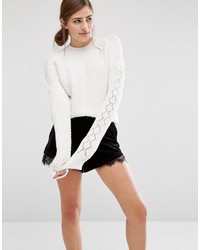 Fashion Union Cropped Knitted Sweater With Textured Sleeves