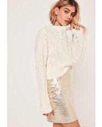 Missguided Cream Chunky Cable High Neck Cropped Sweater