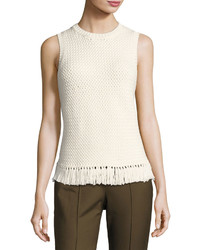 Theory Meenara Crosshatched Knit Tank Sweater White