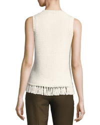 Theory Meenara Crosshatched Knit Tank Sweater White