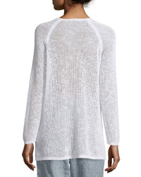 Eileen Fisher Long Sleeve Organic Knit Grid Tunic White Petite