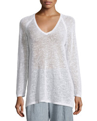 Eileen Fisher Long Sleeve Organic Knit Grid Tunic White Petite