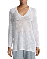 Eileen Fisher Long Sleeve Organic Knit Grid Tunic White Plus Size