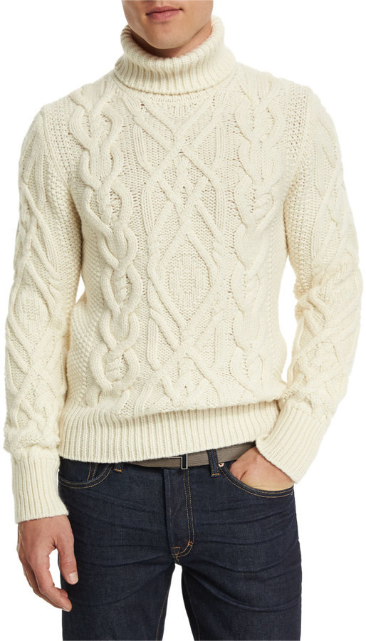 White Sweater - Cable Knit Sweater - Ivory Turtle Neck Sweater