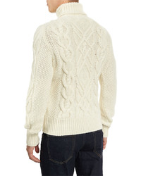 Tom Ford Aran Cable Knit Fisherman Turtleneck Sweater Ivory