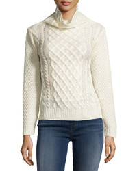 Neiman Marcus Cable Knit Pullover Sweater Off White