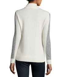 Neiman Marcus Cashmere Cable Knit Turtleneck Sweater Ivory