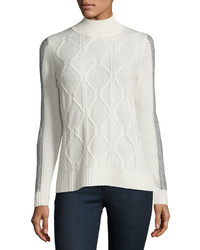 Neiman Marcus Cashmere Cable Knit Turtleneck Sweater Ivory